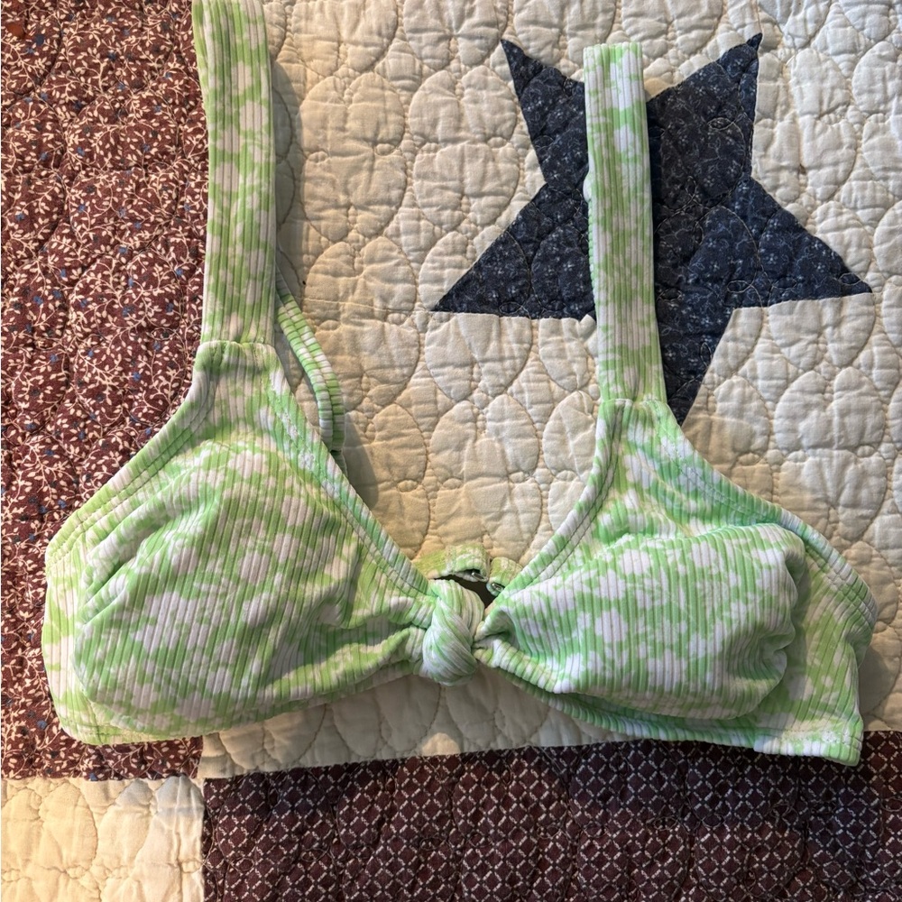 Green and White Striped Bikini Top